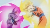 Goku Super Saiyajin lutando contra Bills, o Deus da Destruição