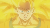 Goku transformado em Super Saiyajin 3 preparado para enfrentar Bills